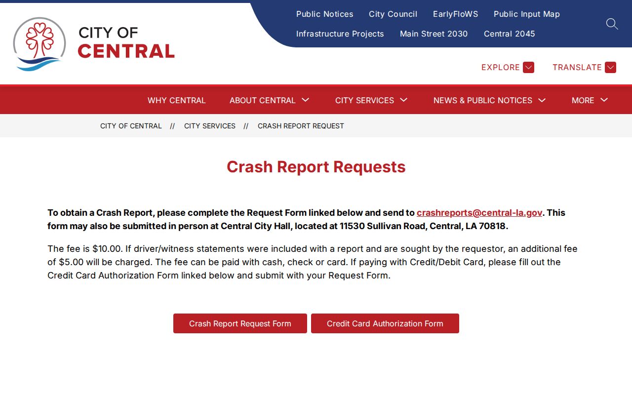 Central city directory crash report options