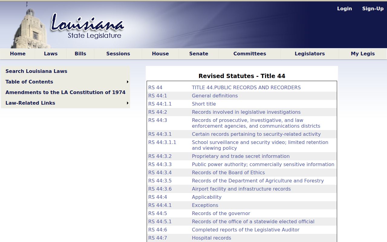 Central residents directory Louisiana public records law