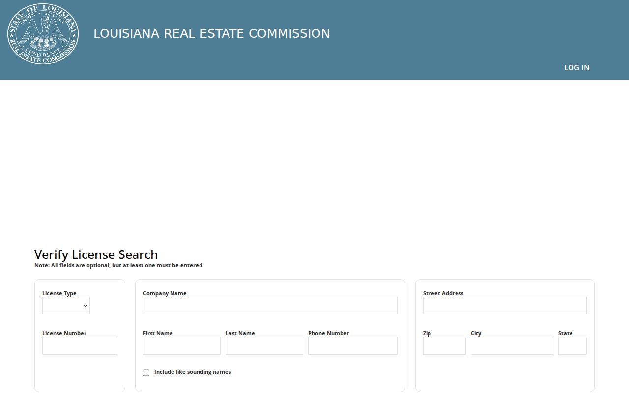 Louisiana Real Estate Commission credential lookup for a Central name