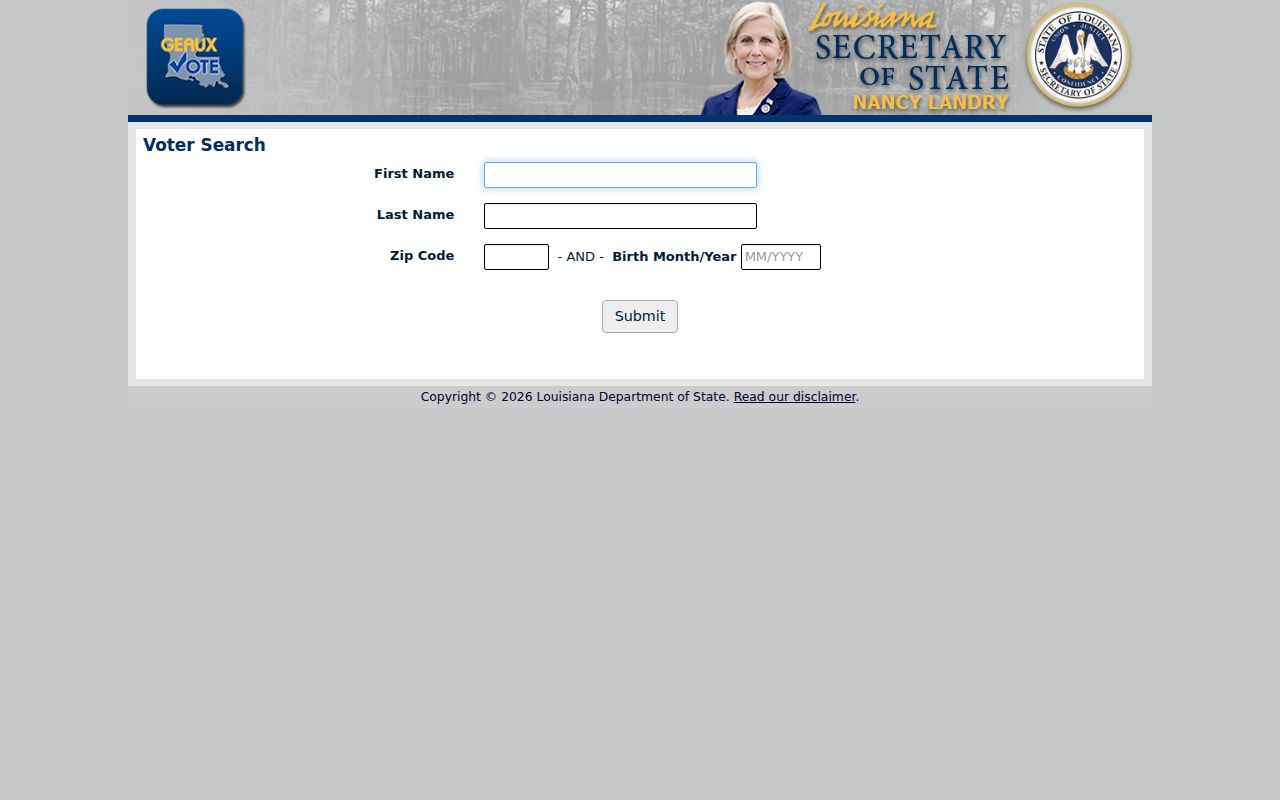 Louisiana voter name and ZIP search for confirming a Central resident