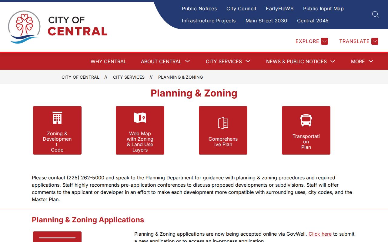 Central street directory planning zoning and land use page