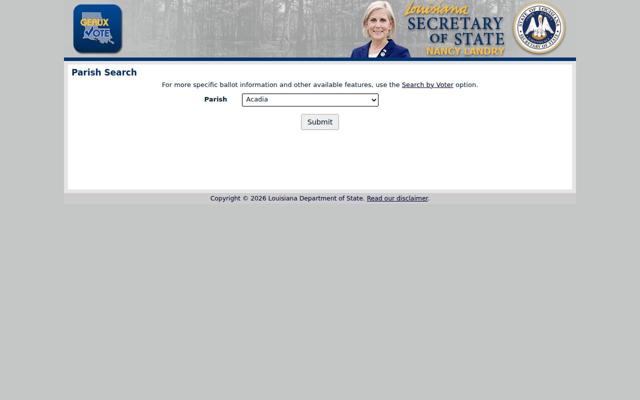 Central ZIP code directory parish voter search mode
